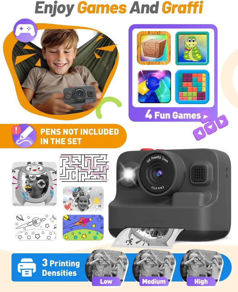 Yehtta Kids Camera Instant Print, Dual-Lens Front Rear Selfie Camera for Kids, Christmas Birthday Gifts Toys for 3-12 Year Old Boys Girls, 2.4in Screen 1080P Kid Digital Cameras with 32G Card - Image 5